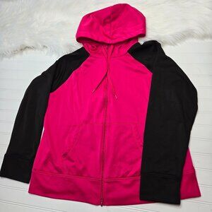 Danskin Now Women's Plus Size 2X 20 Pink Black Long Sleeve Hoodie Full Zip